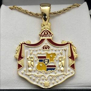 14k Hawaiian Coat of Arms Pendant Necklace Set 2mm